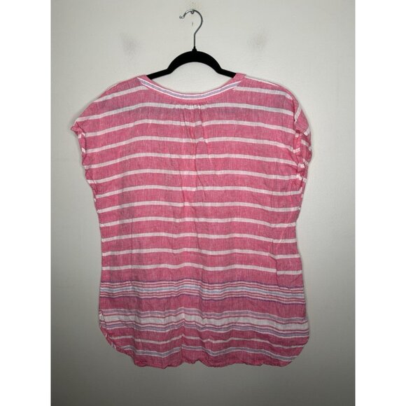 Talbots Short Sleeve Top Blouse Pink White Stripes 100% Linen Size Medium - Picture 6 of 8
